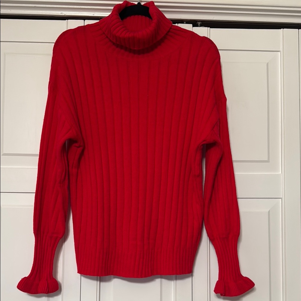 Vibrant Red Cowl Neck Sweater with Cozy Texture